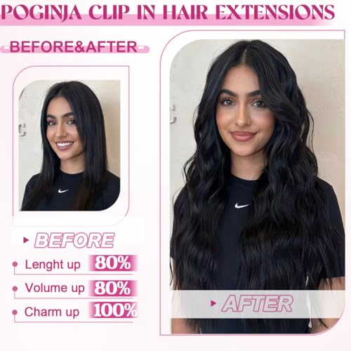 Clip in Hair Extensions Real Human Hair, Remy Human Hair Extensions Clip ins for Women, 100% Natural Human Hair, Double Weftm, 22inch 110g 8Pcs, #1 Jet Black