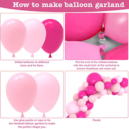 Pink Balloon Garland Arch Kit, Kelfara 109Pcs Hot Pink Latex Pastel Pink Balloon, 18 12 10 5 Inch Latex Balloons for Weddi...