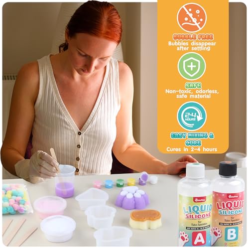 ColoPlay Taba Squishy Kit - 18OZ Rubber with Guided, Bubble Free and Faster Fully Cures - FuFu Squishy Kit with Mold, Floc...