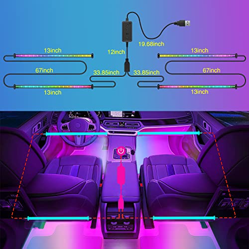 Nilight 72 LED USB Interior Strip Lights Dream Color RGB-IC 12V DC with App RF Remote Control Multicolor Footwell Under Da...