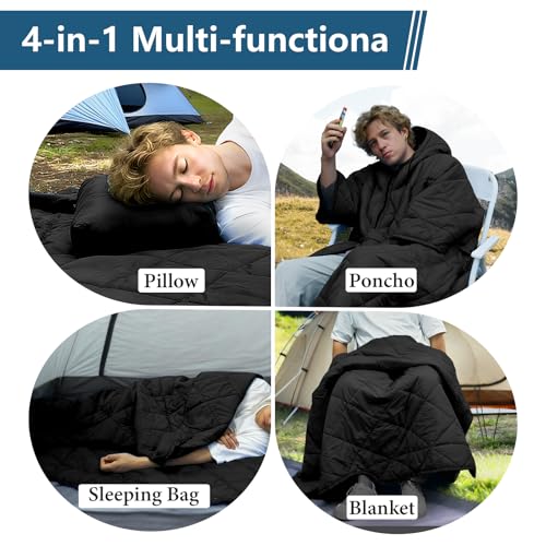 Qodia Camping Blanket Poncho, 4-in-1 Wearable Sleeping Bag Poncho, Ultralight Waterproof Outdoor Blanket & Travel Pillow f...