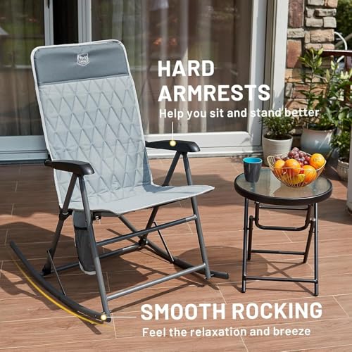 Timber Ridge 3-Level Adjustable Rocking Camping Chair, Padded High Back Outdoor Rocking Chair with Side Pocket, Portable F...