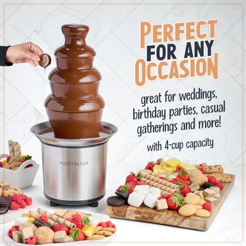 Nostalgia 4 Tier Electric Chocolate Fondue Fountain Machine for Parties - Melts Cheese, Queso, Candy, and Liqueur - Dip St...