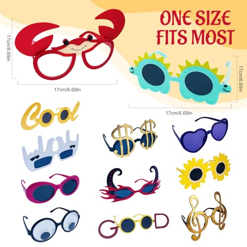 24 Funny Hats and Glasses For Photo Booth Props, 12 Assorted Crazy Party Hats, 12 Funny Party Sunglasses, Novelty Hat, Dre...