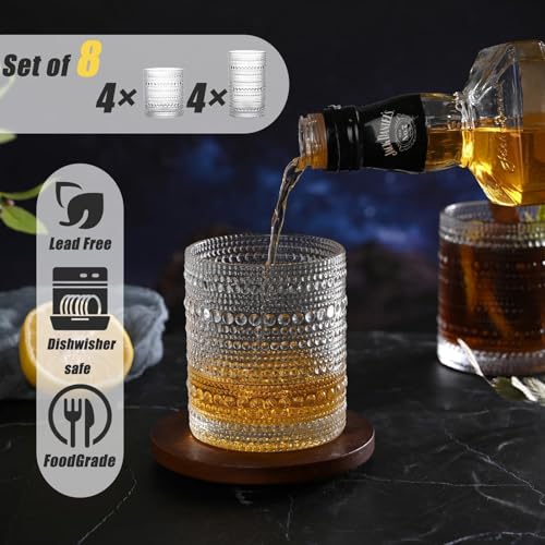 Hobnail Drinking Glasses Set of 8 Glass Cups 12 oz Hobnail Drinking Glasses & 10 oz Cocktail Glasses, Water Glasses Kitche...