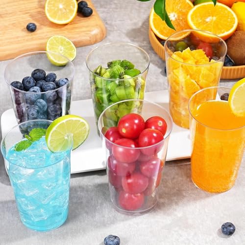 BYSNOW 100 Pack 12 oz Clear Plastic Cups, Disposable Wine Cups for Cocktail Party, Polystyrene Hard Plastic Cup with Highe...
