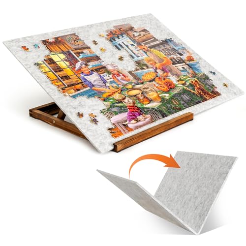 Tektalk Foldable Jigsaw Puzzle Board with 3 Angle Adjustable Bracket/Stand, Lightweight Portable Puzzle Mat Plateau with W...