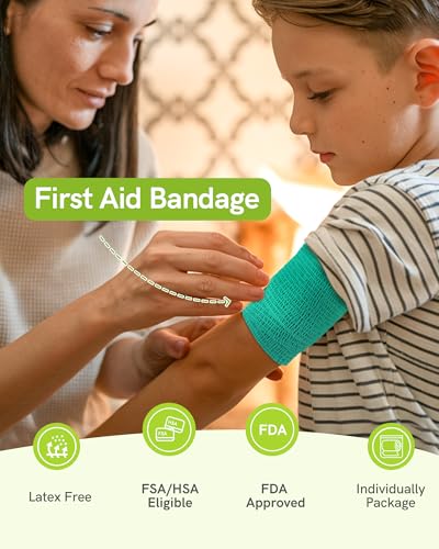 FriCARE Self Adhesive Bandage Wrap, Medical Tape in First Aid Kit, Cohesive Bandages for Wounds Sport Vet, 2 Inches X 5 Ya...