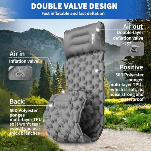 HiiPeak Sleeping Pad for Camping- Ultralight Inflatable Sleeping Mat with Built-in Foot Pump & Pillow, Upgraded Compact Ca...