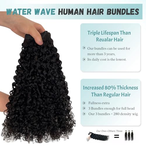 Curly Human Hair Bundles 28 Inch Soft and Thick Wet and Wavy 15A 100% Unprocessed Burmese Curly Human Hair Weaves for Black Women Water Wave 100% Pure Protein Brazilian Hair 85G
