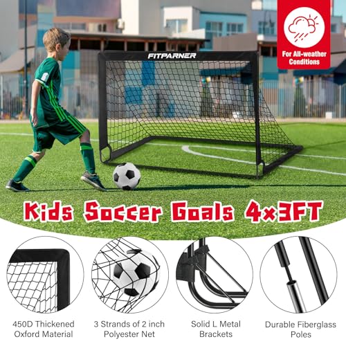Kids Soccer Goal for Backyard Set,2 Pack of 4x3/6x4 ft Portable Pop Up Soccer Nets,Complete Youth Training Equipment with ...