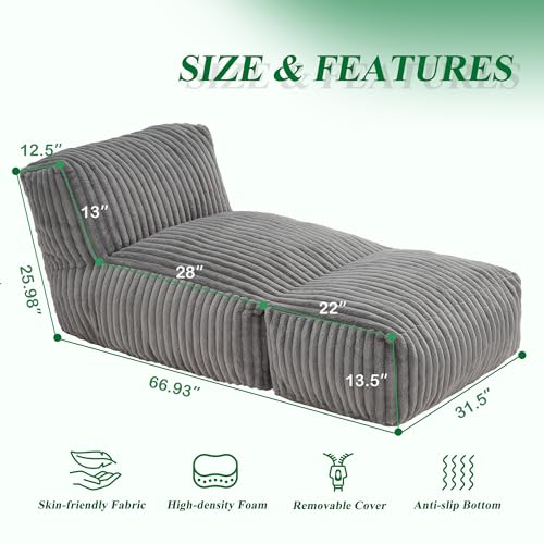 Hobestluk Big Bean Bag Lounger Chairs Large Beanbag Chair for Adults Bean Bag Sofa with Memory Foam Filled for Living Roo...