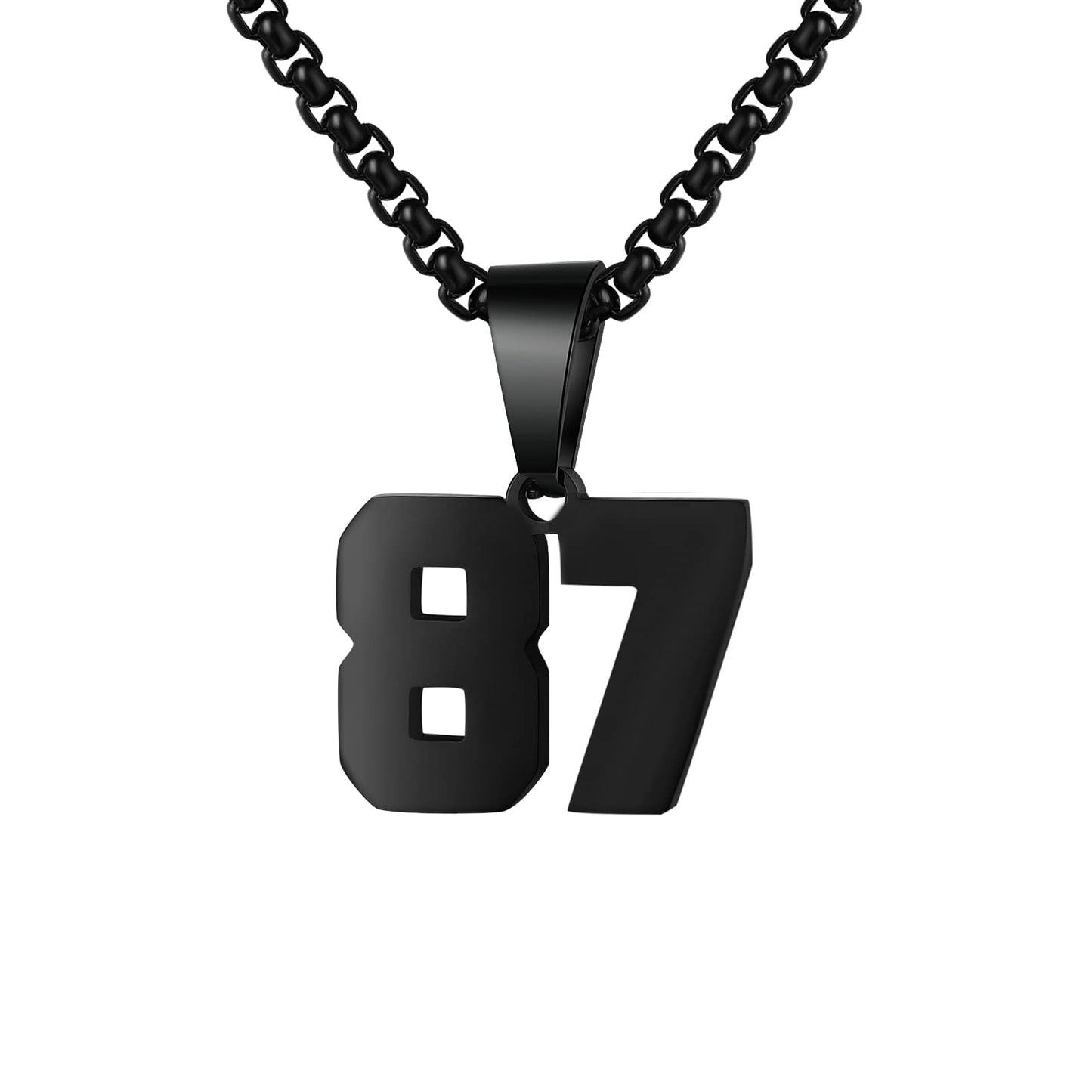 Number Necklaces Personalized Necklaces Black Initial Number Pendant Stainless Steel Chain Movement Necklaces for Men Women (87)