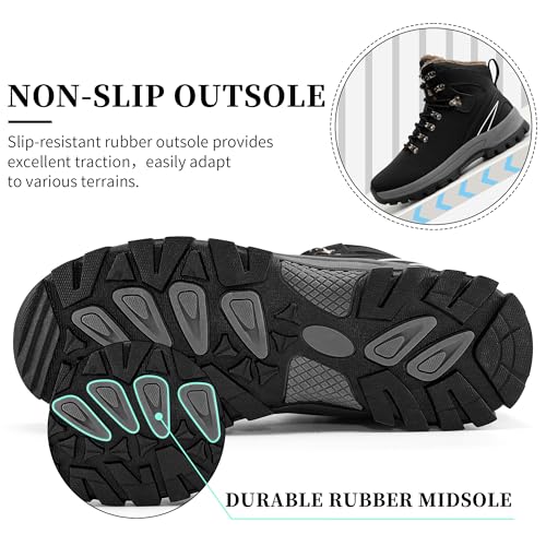 Ecetana Mens Winter Snow Boots: Insulated Waterproof Hiking Shoes Casual Warm Fur Lined Ankle Booties