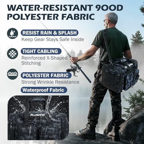 PLUSINNO Tackle Bag - Expandable Fishing Bag for Saltwater & Freshwater - Water Resistant Fishing Gear Shoulder Bag For Me...