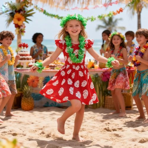 Gigoitly Little Girls Hawaiian Costume Dress Kids Red Outfit for Toddler, Hawaii Luau Party Cosplay Aloha Festival