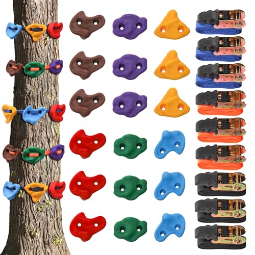 Youeon 18 Pcs Tree Climbing Holds with 9 Ratchet Straps, Outdoor Tree Climbing Kit, Outdoor, Backyard, Gym, Obstacle Cours...