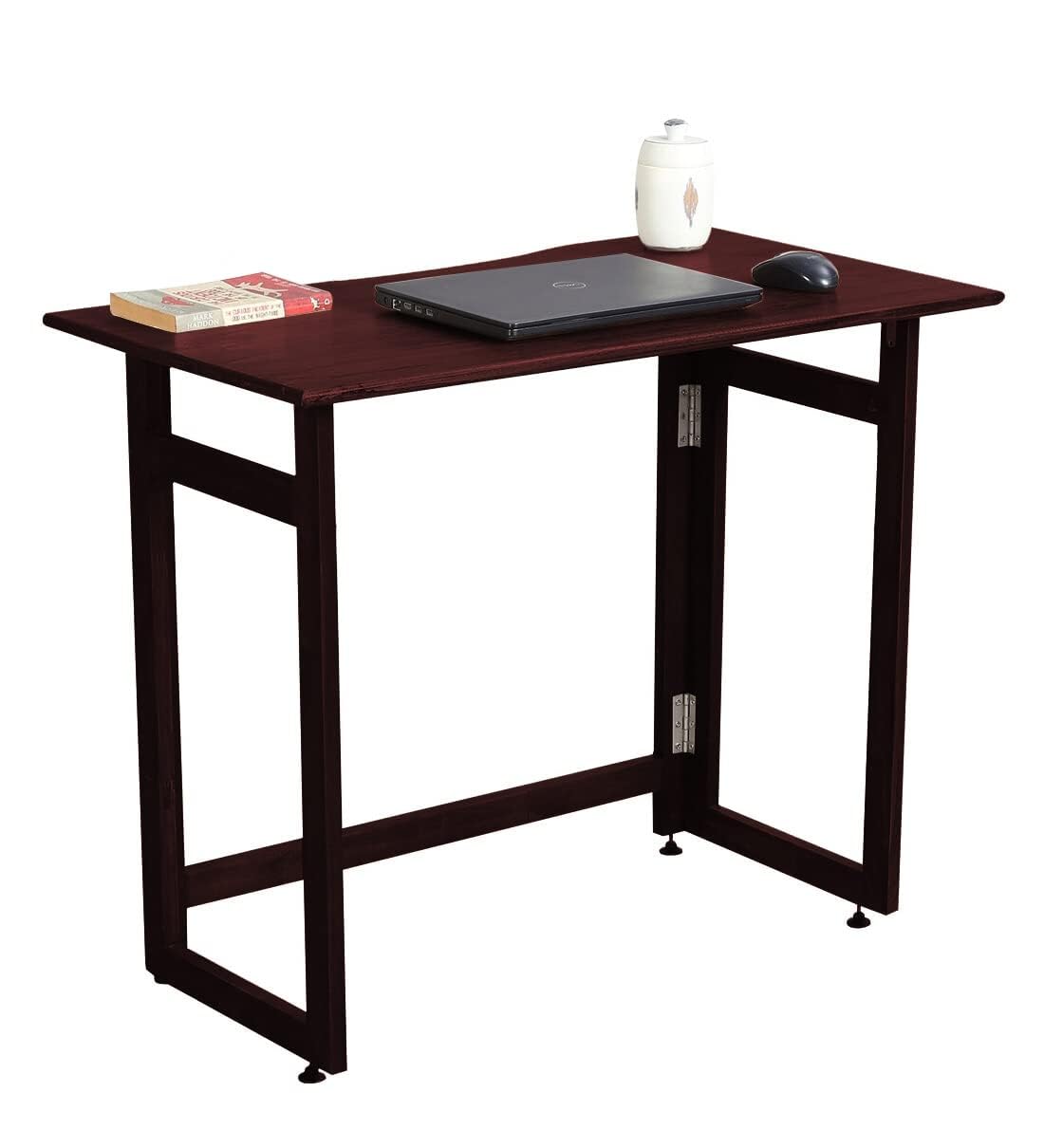 Dawn Riser Solid Wood Folding Table Desk, Writing, Laptop, PC, Space Saving, Easy Storage, Sleek Design, DIY Home Office Desk, Small Spaces Mahogany Color