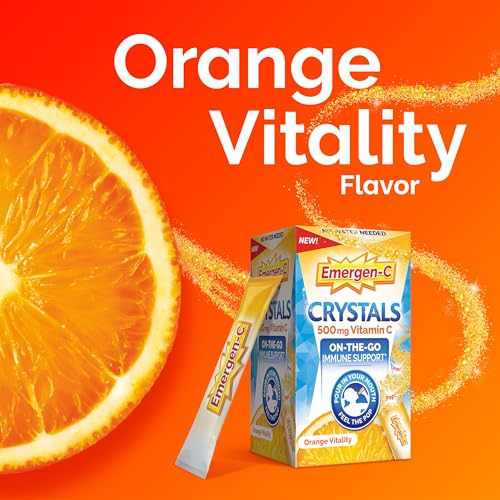 Emergen-C Crystals, On-the-Go Emergen-C Immune Support Supplement with Vitamin C, B Vitamins, Zinc and Manganese, Orange V...