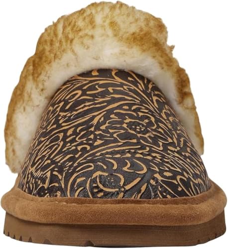 ARIAT Women's Jackie Square Toe Embossed Tooling Warm Soft Comfortable Genuine Full-grain Leather Slippers