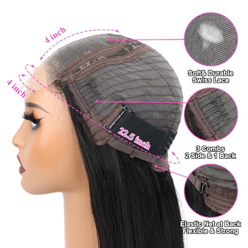 4x4 Lace Front Wigs Human Hair Pre Plucked with Baby Hair 150% Density 22 Inch Body Wave Brazilian Virgin Frontal Human Hair Wigs 4x4 Glueless HD Lace Closure Wig Human Hair for Women