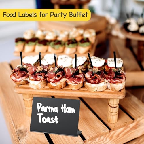 PigPotParty 12 Pcs Food Labels for Party Buffet w/Cleaning Spray, 4"x3" Mini Chalkboard Signs for Food Display, Table Plac...