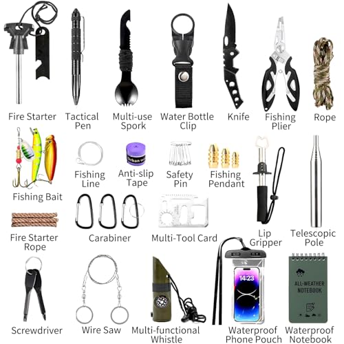 Survival Kit for Teen Men Dad Husband, 24 in 1 Emergency Survival Gear and Equipment, Tactical Tools for Outdoor Camping F...