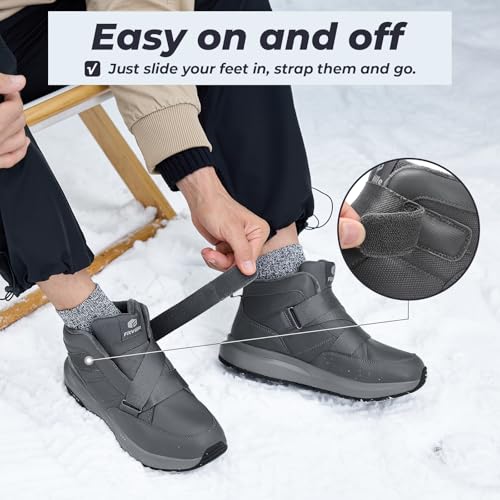 FitVille Mens Snow Boots Extra Wide Width Slip On Winter Boots Shoes Water Resistant Outdoor Warm Lined