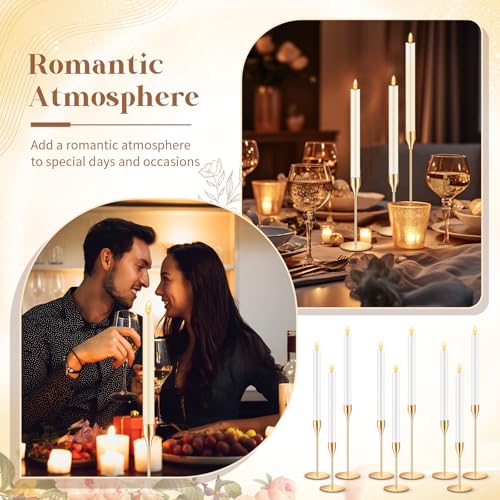FillTouch 30 Pcs Gold Candlestick Holders with Flameless LED Candles Bulk Includes 15 Metal Candle Holders and 15 Battery ...