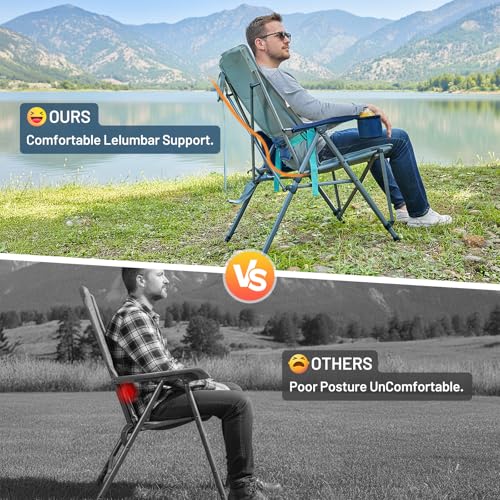 TIMBER RIDGE Oversized Camping Chair with Lumbar Support, Portable Folding Chair Heavy Duty for Adults Supports 450 LBS fo...