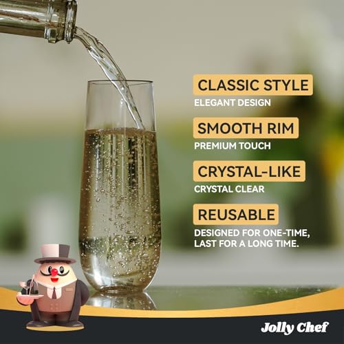 JOLLY CHEF 48 Pack Stemless Plastic Champagne Flutes 9 oz, Crystal Clear Stemless Plastic Toasting Glasses, Clear Disposab...
