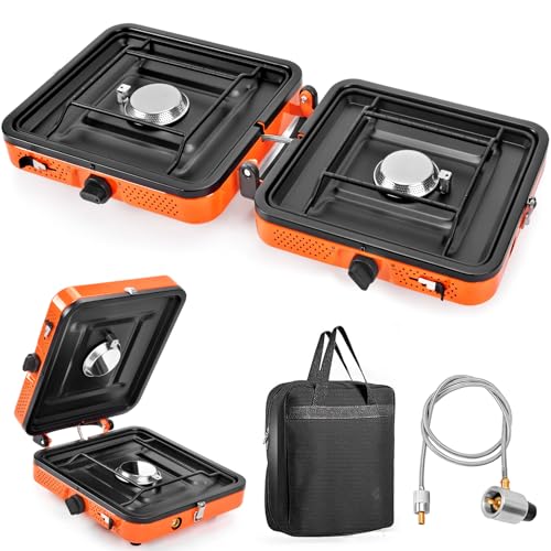GGC Camping Stove 2 Burner, 20,000 BTU Foldable Camping Stove, Propane Portable Camp Stove with Adjustable Flame, Piezo Ig...