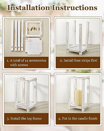 Huquary 8 Pcs Wooden Wedding Lantern Centerpiece for Table Decoration Includes 4 Farmhouse Candle Holder and 4 Flameless D...