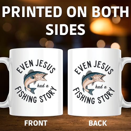 Even Jesus Had A Fishing Story Mug - 11 Ounce Coffee Mug - Religious Family Fish Camping - Premium Quality Ceramic - Desig...