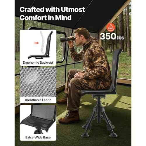 VEVOR Hunting Chair, 360¡Æ Silent Swivel, Foldable Portable Blind Chair, Heavy-Duty Steel Frame Ground Stool Seat with Anti-Sink Swivel Feet, Height Adjustable, 350 Lbs Capacity for Fishing Camping