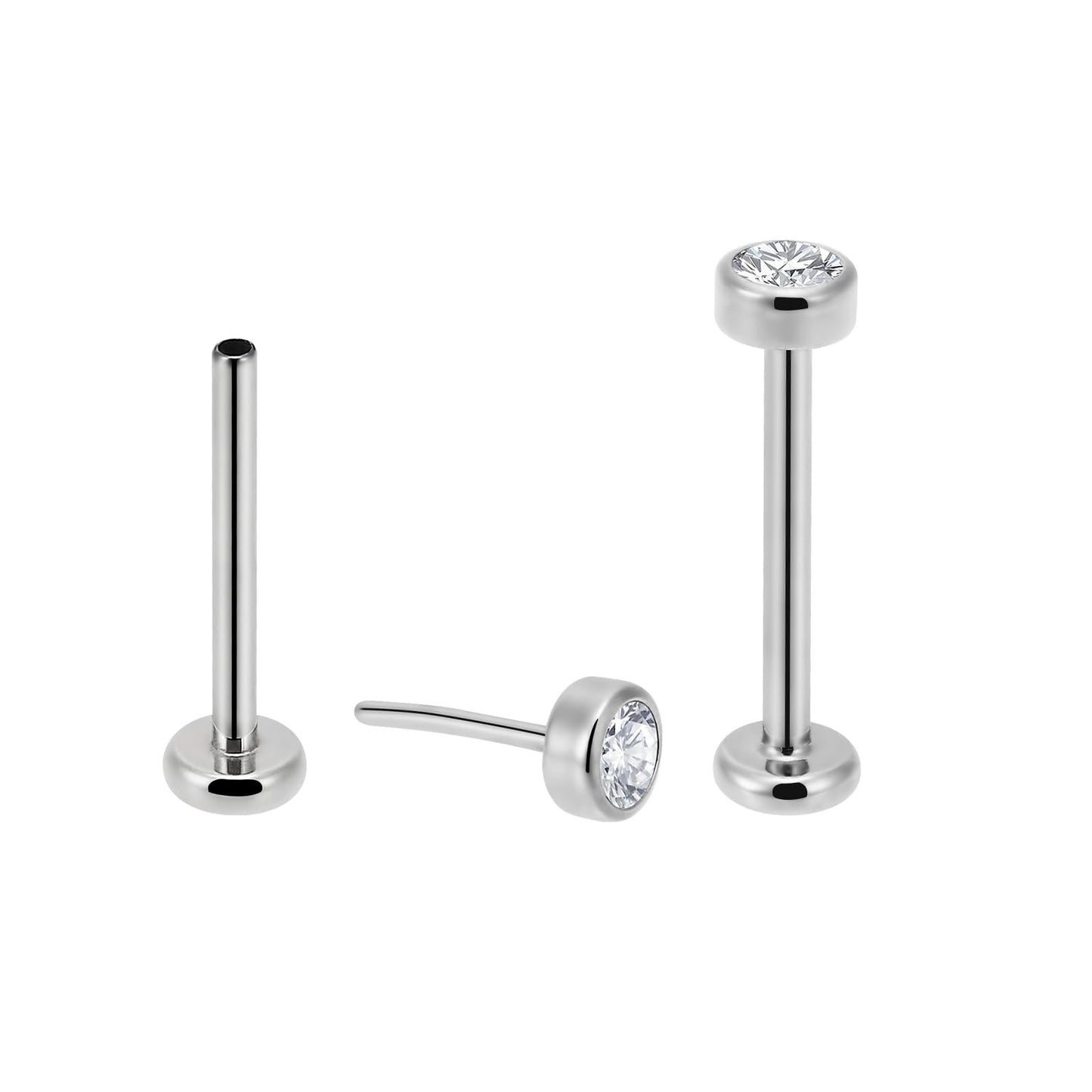 NewkeepsR 2PCS-1.0mm(18g) G23 Titanium Press Fit Threadless Push Pop In 2.5mm Flat Gem Top Flatback Labret Lip Monroe Stud Tragu