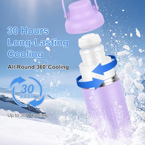 Compact Breast Milk Cooler Bottle, 12oz Portable Breastmilk Cooler with 2 Storage Bottles, 30H Cold Storage Breast Milk Ch...