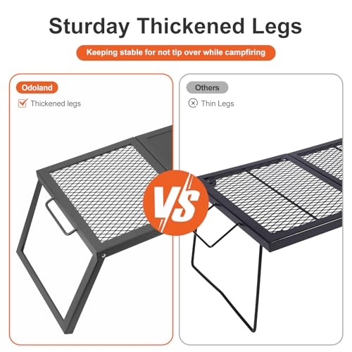 Odoland Folding Campfire Grill, Heavy Duty Steel Mesh Grate with Folding Legs and Storage Bag, Portable Camping Grates, Ov...