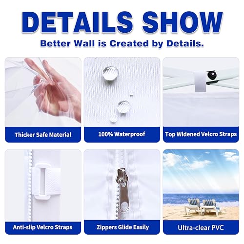 SCOCANOPY Clear Window Sidewall for 10x10 Canopy Frame, 3 Pack Sunwalls Only,(White)