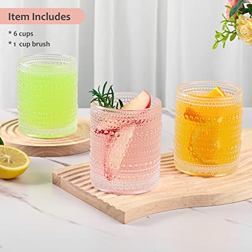 ZMOWIPDL Vintage Glassware Drinking Glasses Set of 6,12 oz Hobnail Glass Cups,Embossed Clear Water Tumbler,for Beer,Cockta...