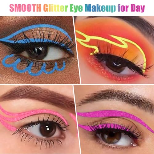BOBISUKA 7 Colors Neon Eye Liner: UV Glitter Liquid Eyeliner Pencil - Colorful Waterproof Eyeshadow - Rainbow Smudge-proof...