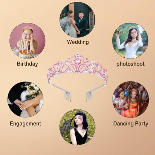 Tiaras for Women, Pink Crystal Crowns Princess Tiara with Comb Rhinestone Hair Accessories Halloween Christmas Birthday We...