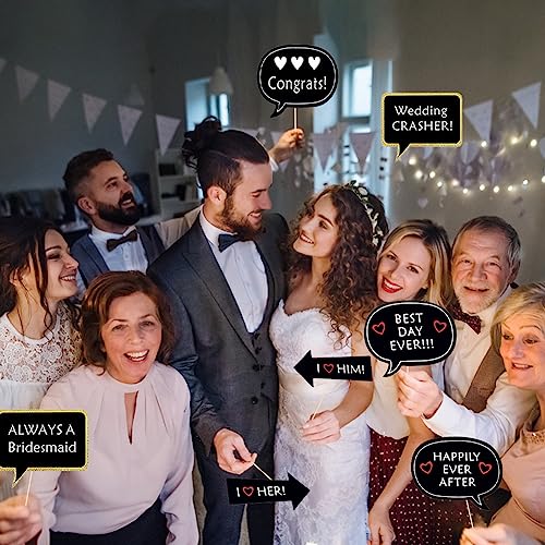 52PCS Wedding Photo Booth Props with Stick Bridal Shower Photo Booth Props Funny Photo Props, Wedding Party Supplies for B...