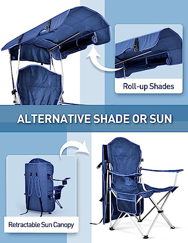 Docusvect Beach Chair with Canopy Shade, Folding Camping Chair with Canopy with Cup Holder, Side Pocket for Camp, Beach, T...