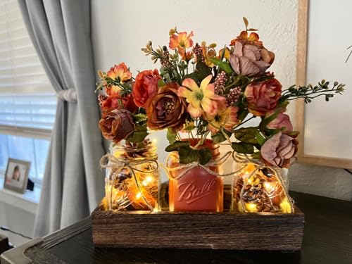 DUOER 3 Pcs Mason Jar Centerpiece Table Decorations for Dining Table Decor Farmhouse Coffee Table Decor with Wood Tray and...