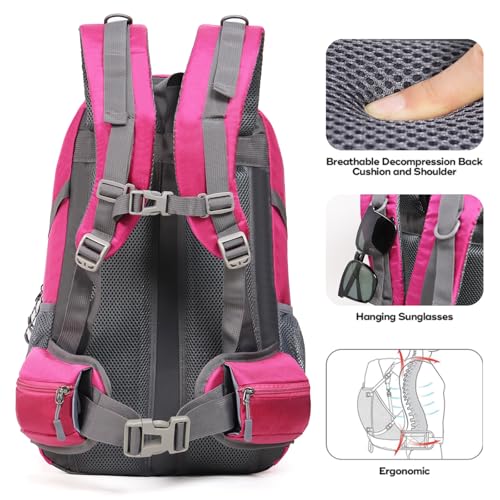 MIAZIB Hiking Backpack Camping 40L Outdoor Daypack Lightweight Travel Backpack with Rain Cover for Women Men (Pink)