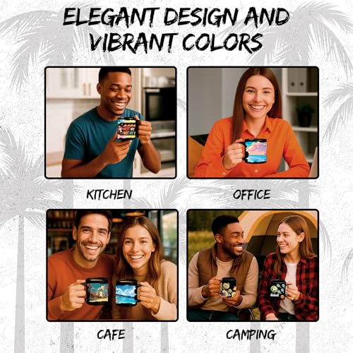 Happy Camper Ceramic Coffee Mug 11oz Outdoor Adventure Camping - Tea Coffee Mug with Comfortable Grip - Unique Fun Gift Cu...