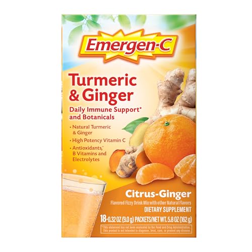 Emergen-C Citrus-Ginger Fizzy Drink Mix, Turmeric and Ginger, Immune Support, Natural Flavors with High Potency Vitamin C,...