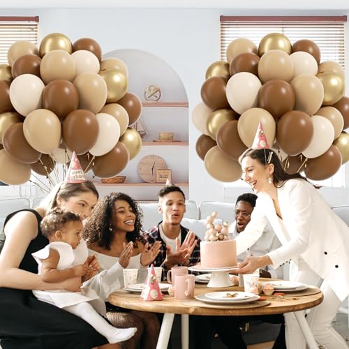 60pcs Brown Balloons 12inch with Light Brown Tan Sand White Metallic Gold Balloons for Boho Neutral Baby Shower Birthday P...