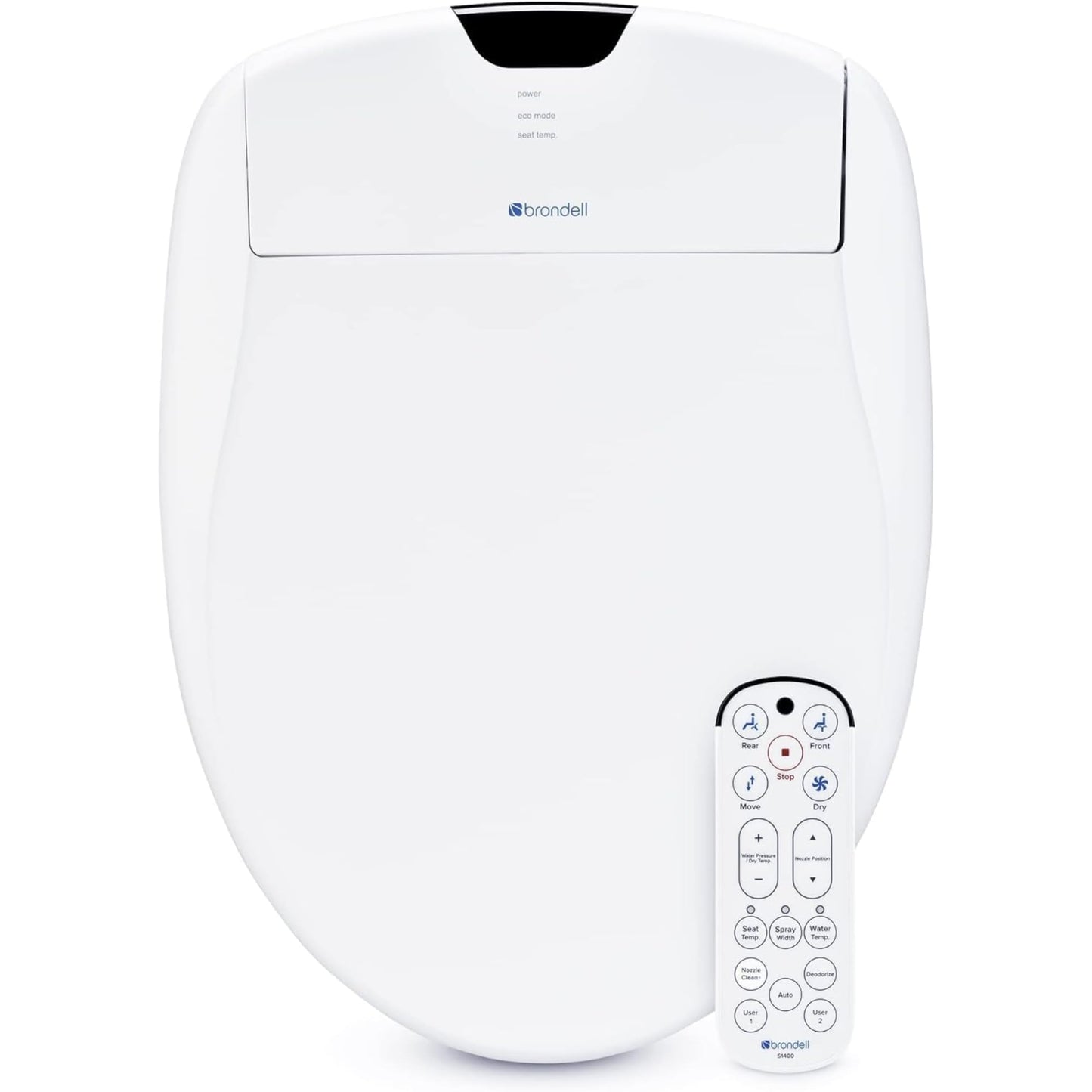 Brondell Bidet Toilet Seat S1400, Smart Toilet Seat, Dual Stainless-Steel, Self-Cleaning Nozzle With Clean Plus Technology, Endless Warm Water Bidet, Warm Air Dryer-Nightlight, Heated Seat, Elongated